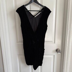 Deep V Plunge Velvet Mini Dress, Size 6